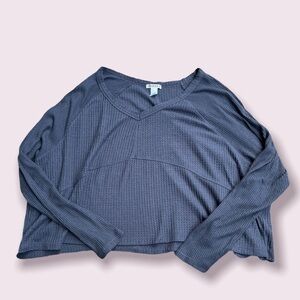 FOREVER 21 Long Sleeve Shirt Navy Blue V Neck Lightweight Womens Size Large
